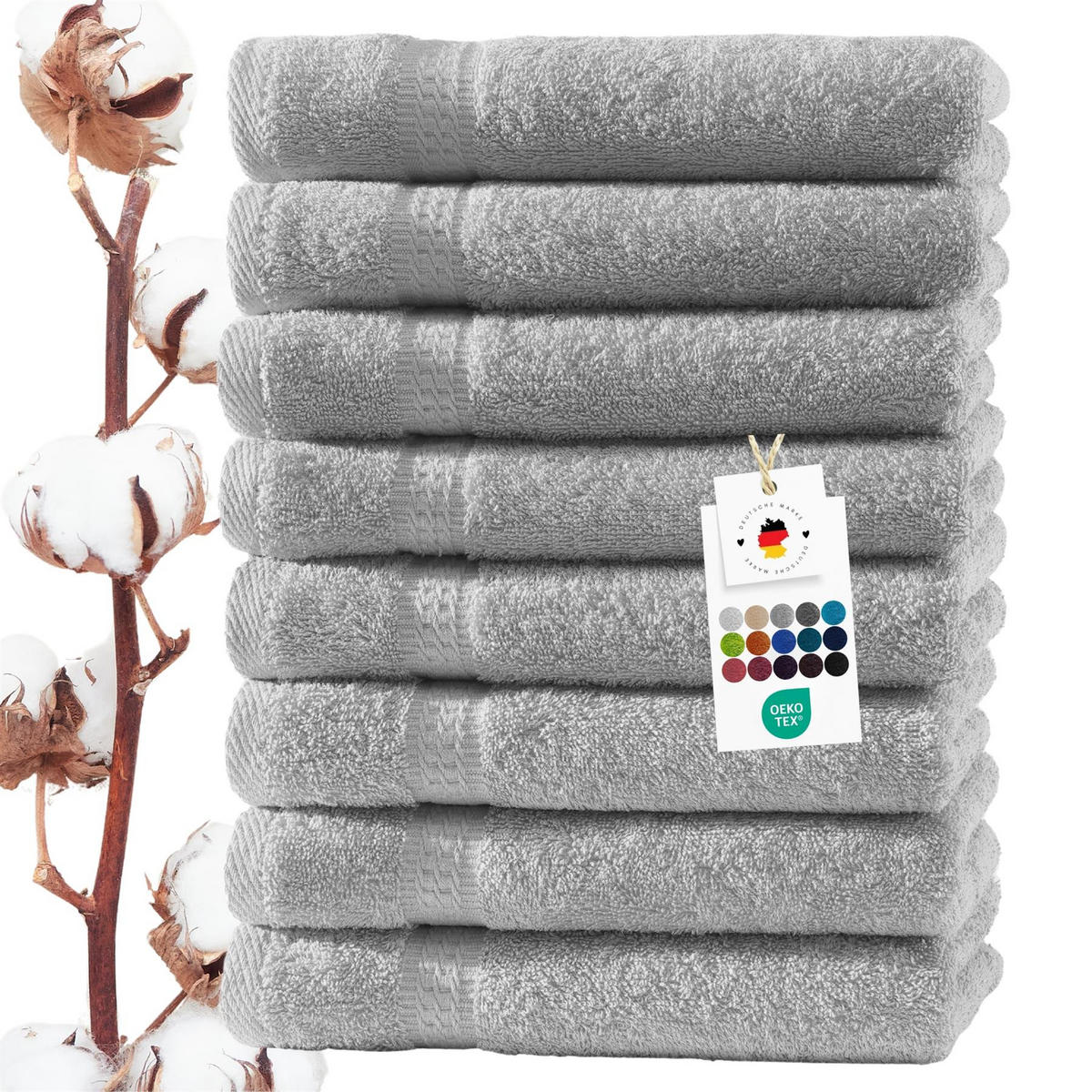 HANDTUCH 50x100 cm Frottier Handtücher im 8er Set aus 100% Baumwolle, Silber 500g/m2 - Silberfarben, Textil (50/100cm) - Carpe Sonno