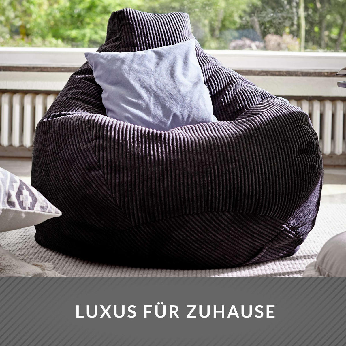 SITZSACK MIT RÜCKENLEHNE Cozy Cord - Schwarz, Textil (80/90/90cm) - Green Bean