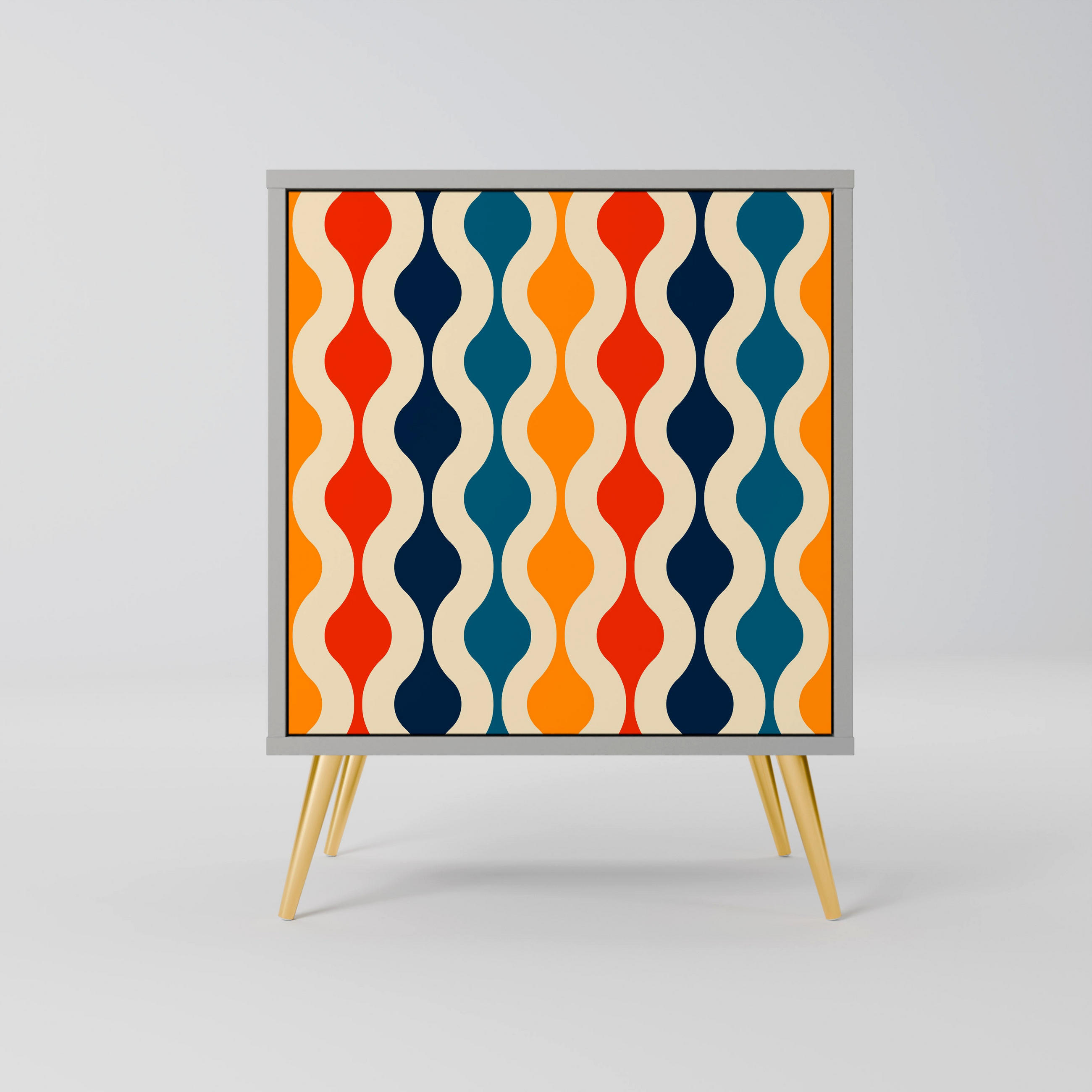 SIDEBOARD COLORFUL NOSTALGIA, Grau, 57,5x42x75,5 cm, Goldfarbene Metallfüße - Goldfarben/Multicolor, Holzwerkstoff/Metall (57.5/75.5/42cm) - SpaceRebels