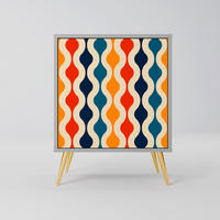SIDEBOARD COLORFUL NOSTALGIA, Grau, 57,5x42x75,5 cm, Goldfarbene Metallfüße - Goldfarben/Multicolor, Holzwerkstoff/Metall (57.5/75.5/42cm) - SpaceRebels