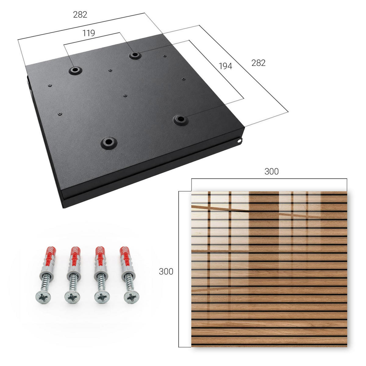 SCHLÜSSELBOX Schwarz 30x30 cm- Türöffnung nach rechts - Holzpaneele - Braun, Metall (30/30/5cm) - TULUP
