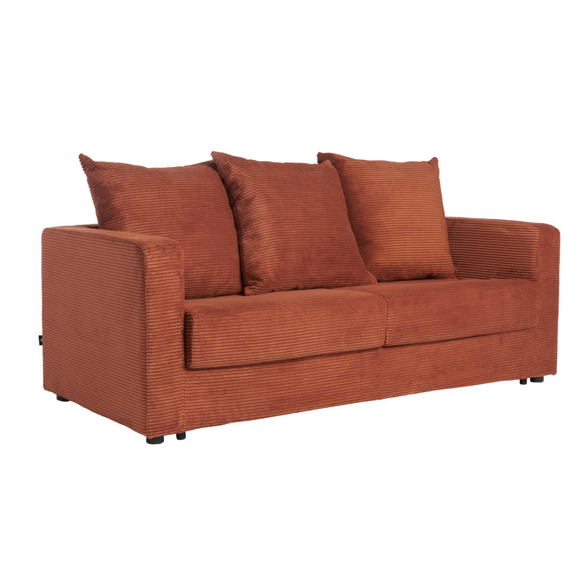SCHLAFSOFA 3-Sitzer Cord-Samt Terrakotta Matratze 13 cm BACIO - Terracotta, Textil (92/90/190cm) - Miliboo
