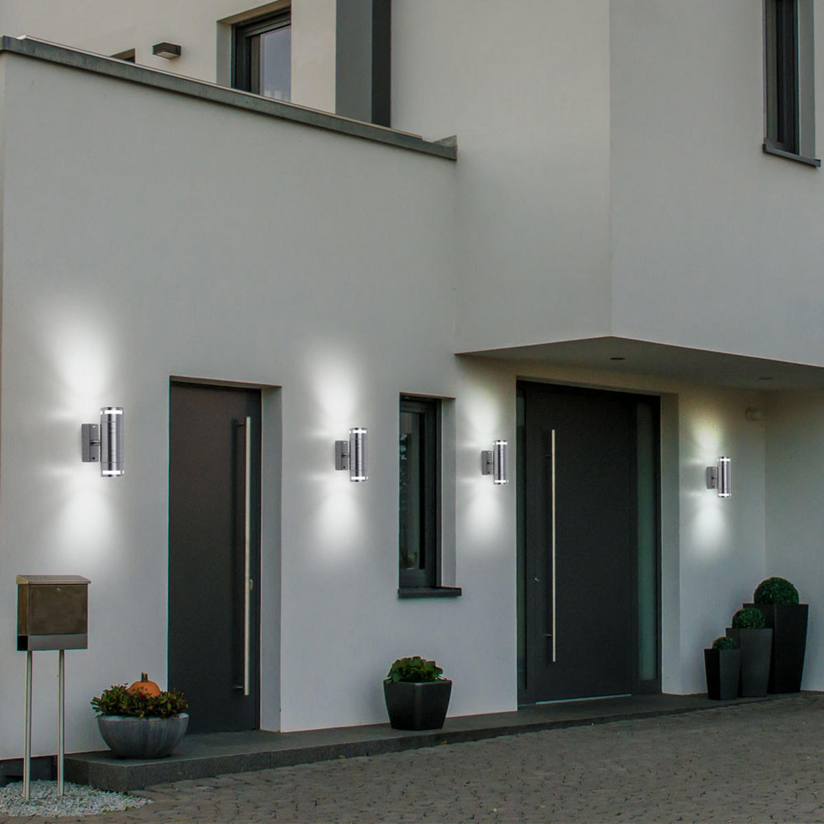 LED AUSSEN-WANDLEUCHTE Silber Metall 4er Set - Silberfarben, Glas (6/17.8/11cm)