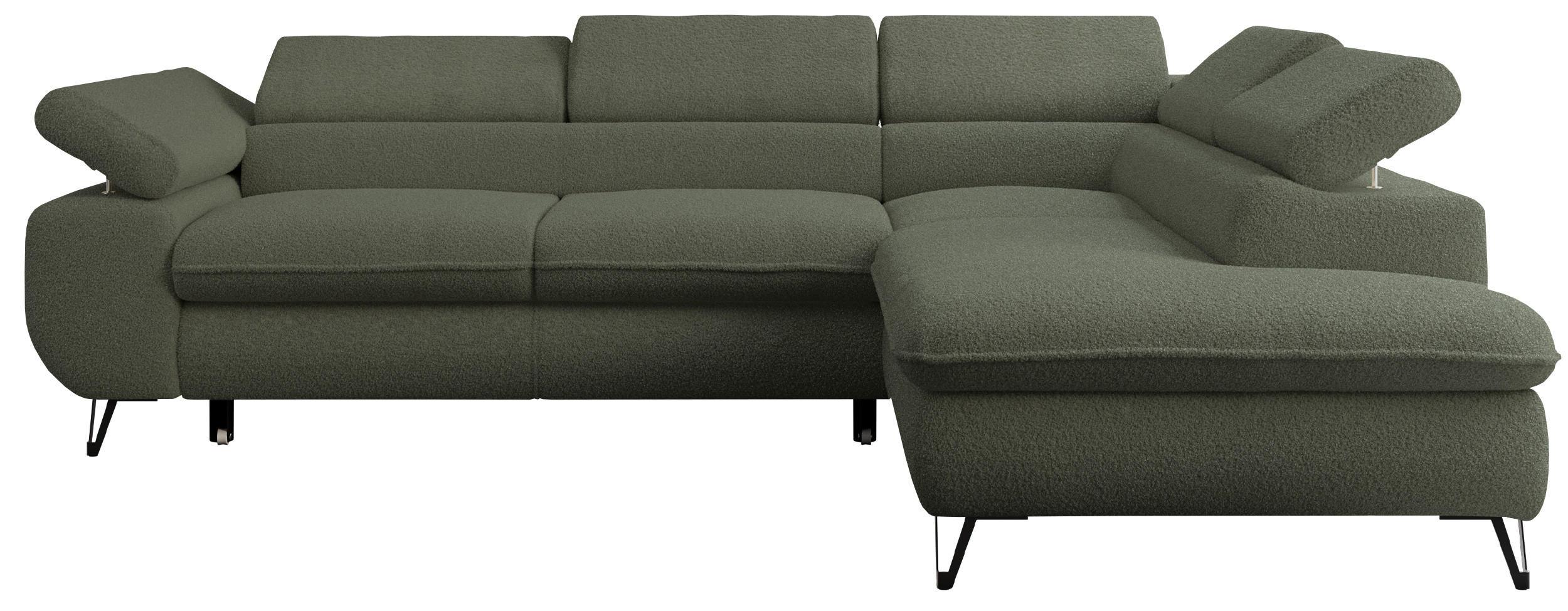 ECKSOFA PETER L Grün Boucle - Rechts Seite - Schwarz/Grün, Textil/Metall (273/208cm) - MKS