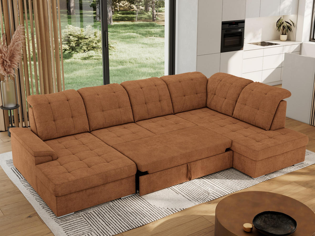 WOHNLANDSCHAFT MADRITO U - Orange Struktur - Rechts - Silberfarben/Orange, Textil/Metall (323/89/204cm) - MKS