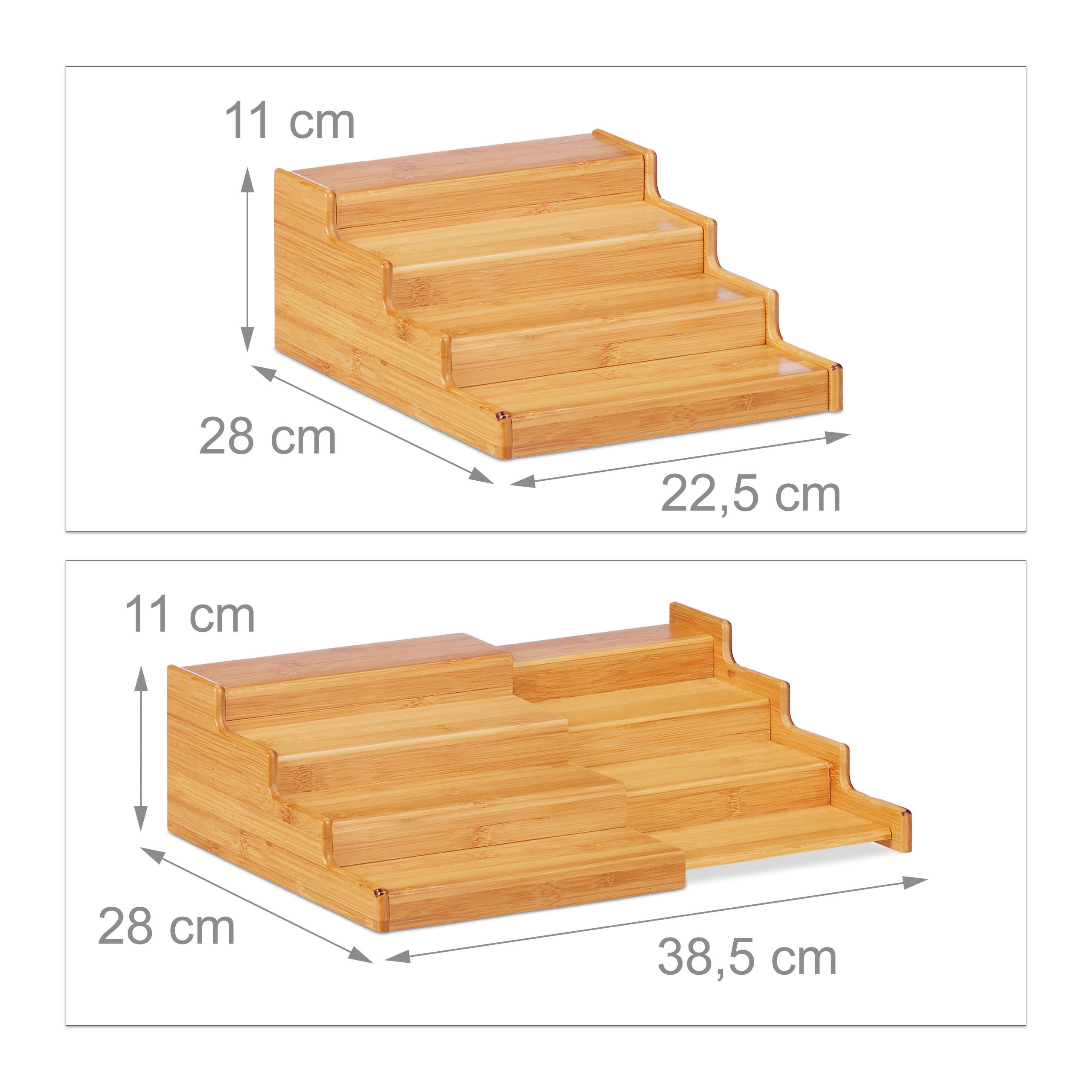 Thumbnail - Relaxdays Gewürzregal, Hellbraun, Holz, 38.5x11x28 cm, Küchenzubehör, Vorratsbehälter, Gewürzgläser