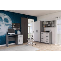 JUGENDZIMMER Elora in Grau und Weiß – 4-teiliges Set mit Schreibtisch, Kommode, Wandregal und Schrank – Grifffarbe Grau - Grau, Holzwerkstoff (80/200/120cm)