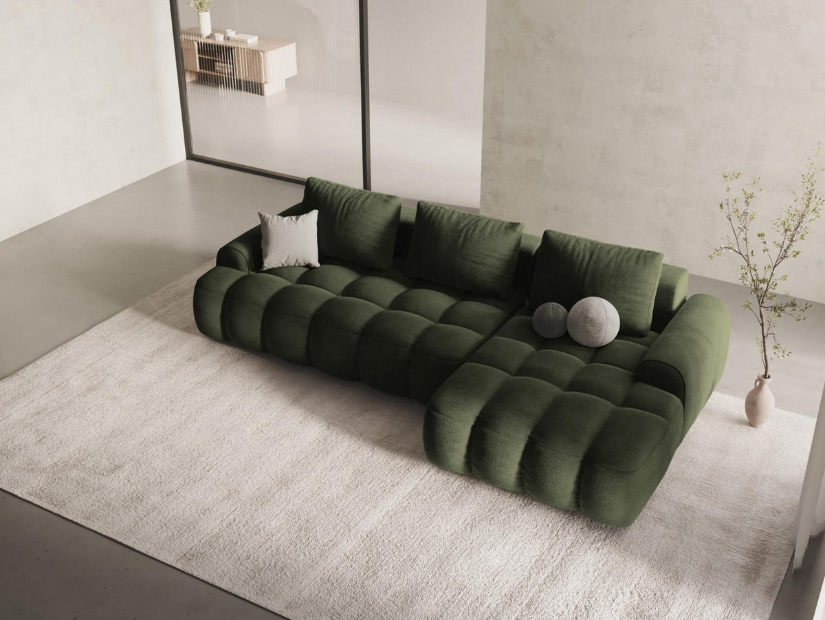 AUSKLAPPBARES-ECKSOFA rechts mit Container Linz aus Samt grün 3 Sitzplätze - Grün, Textil (142/275cm) - Cosmopolitan Design