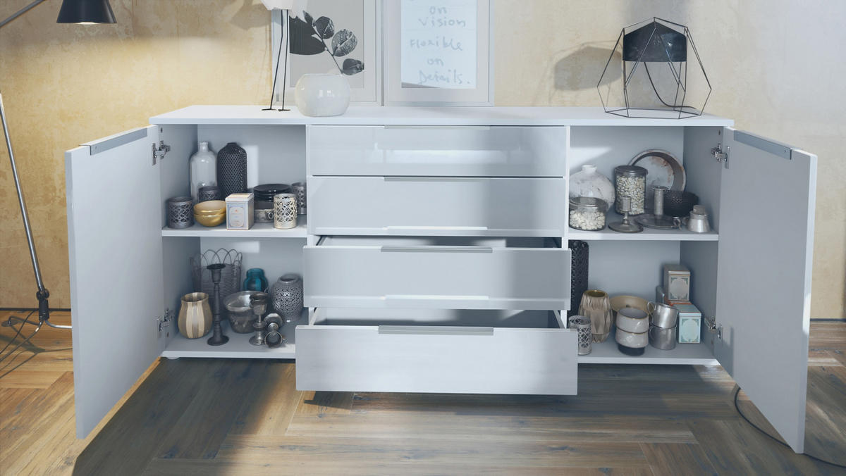 SIDEBOARD Porto Bordeaux Hochglanz - Bordeaux, Holzwerkstoff (166.5/72.5/35cm) - Vladon