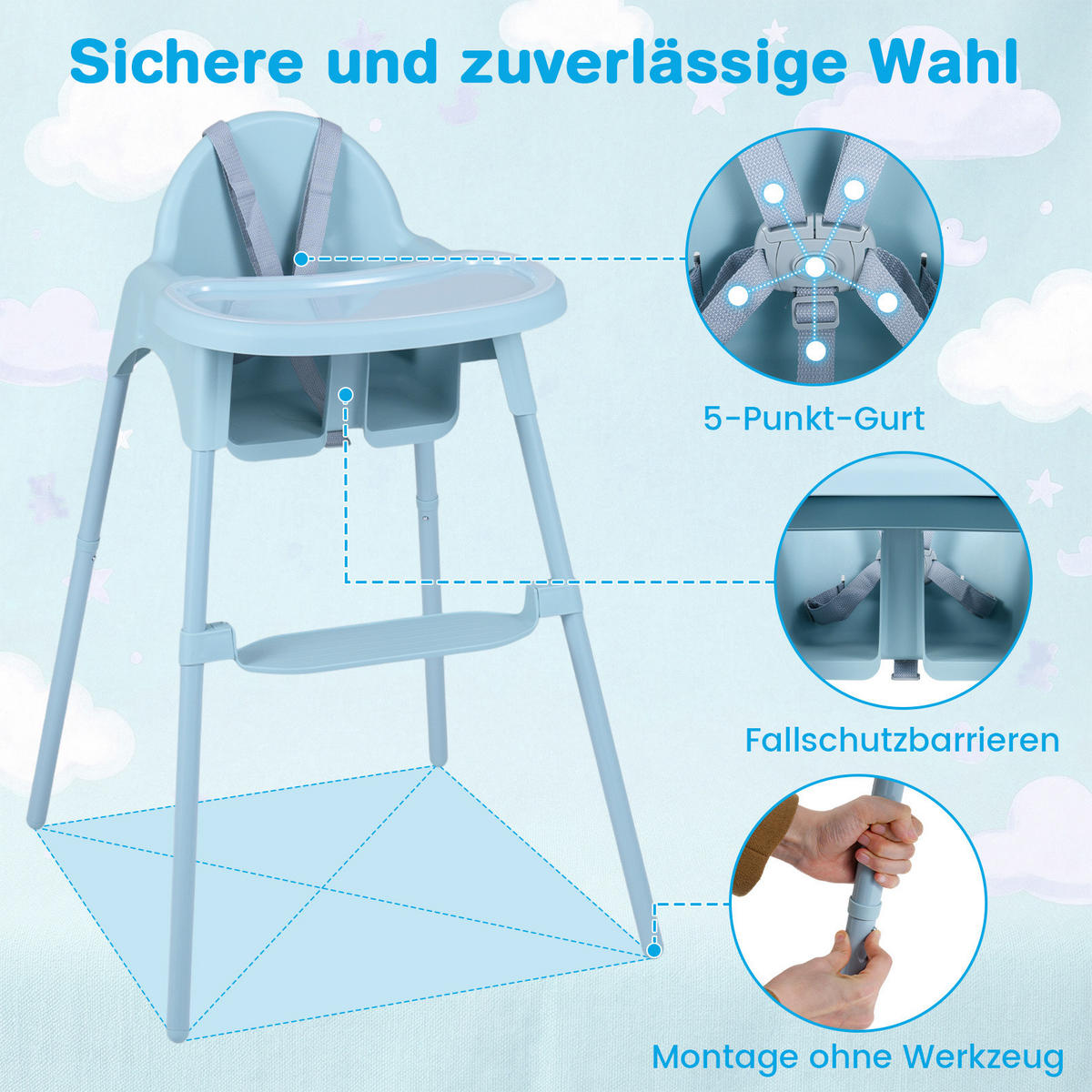 KINDERHOCHSTUHL aus Metall blau - Blau, Metall (56/56.5/46cm) - COSTWAY