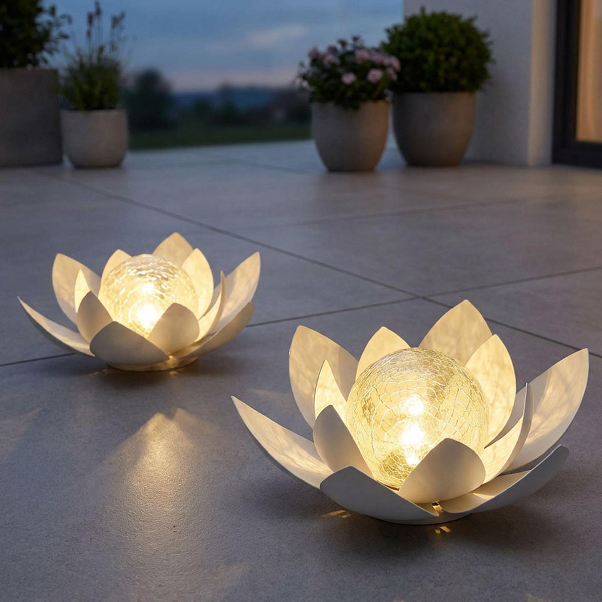 2X SOLARLEUCHTE Lotusblume Kunststoff Weiß LED 27,6 cm - Weiß, Glas (27.6/27.6/12cm)