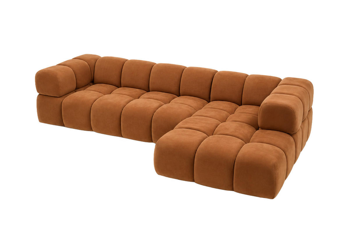ECKSOFA L-Form, Veloursstoff Bluvel, Zimtfarbe, Rechts, Averro XL - Orange, Holz (320/150cm) - Kaiser Möbel
