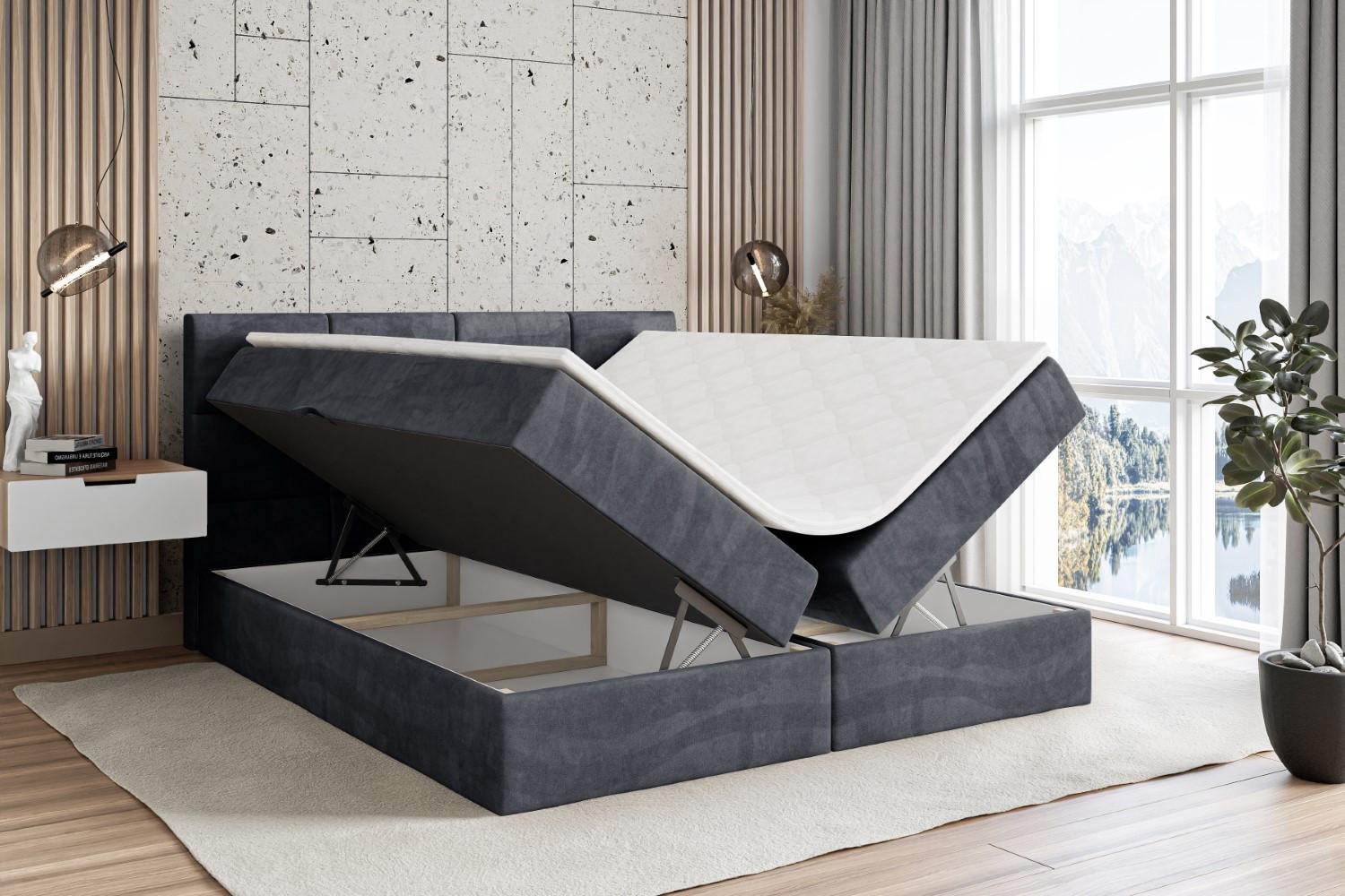 Thumbnail - Altdecor Boxbett, Dunkelgrau, Holzwerkstoff, Höhe ca. 20 cm, 200x200 cm, Schlafzimmer, Betten, Boxspringbetten
