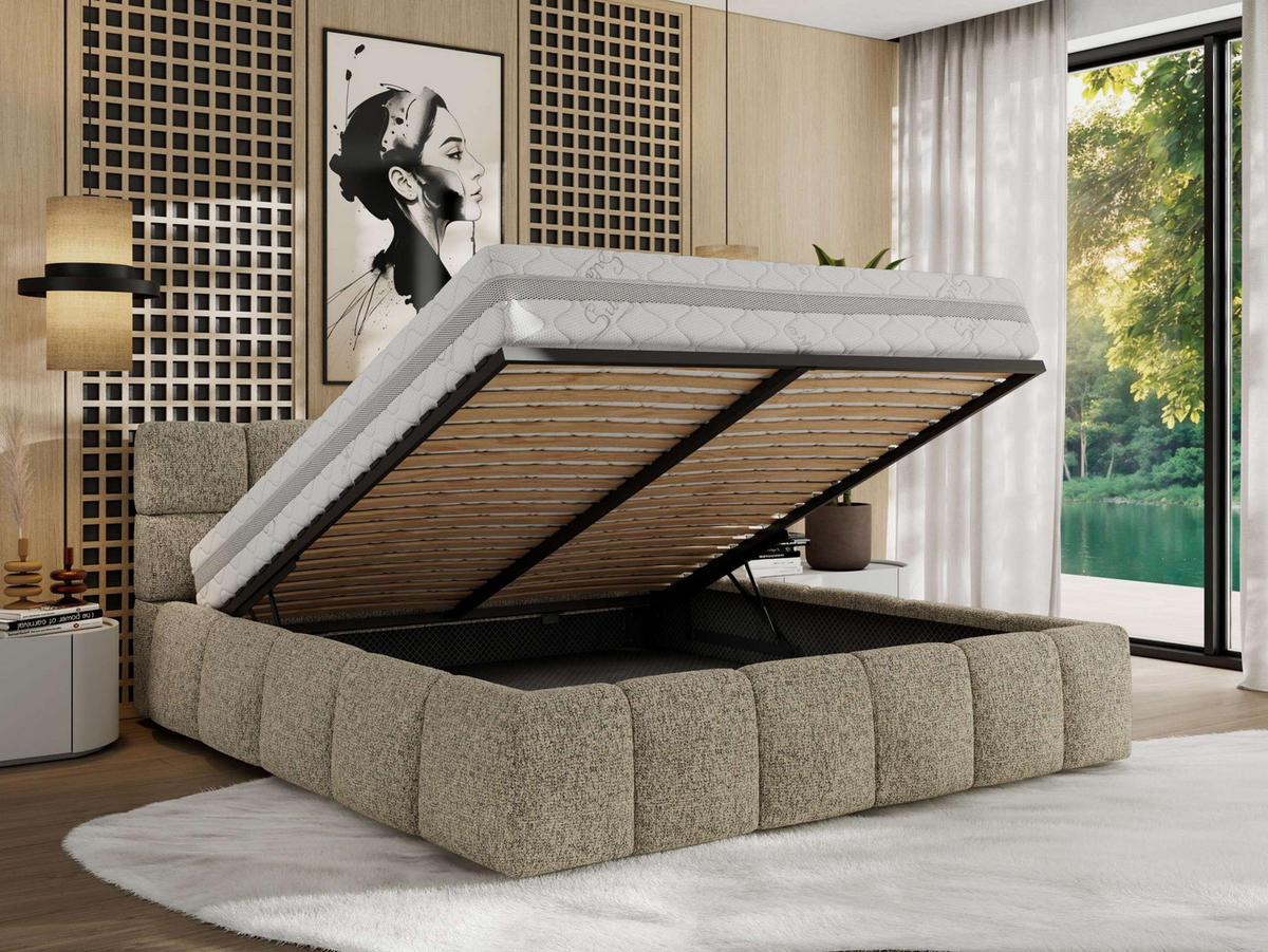 POLSTERBETT NIRA CLASSIC 160/200 - Dunkelbeige Strukture - ohne Matratze - Taupe, Textil (160/200cm) - MKS