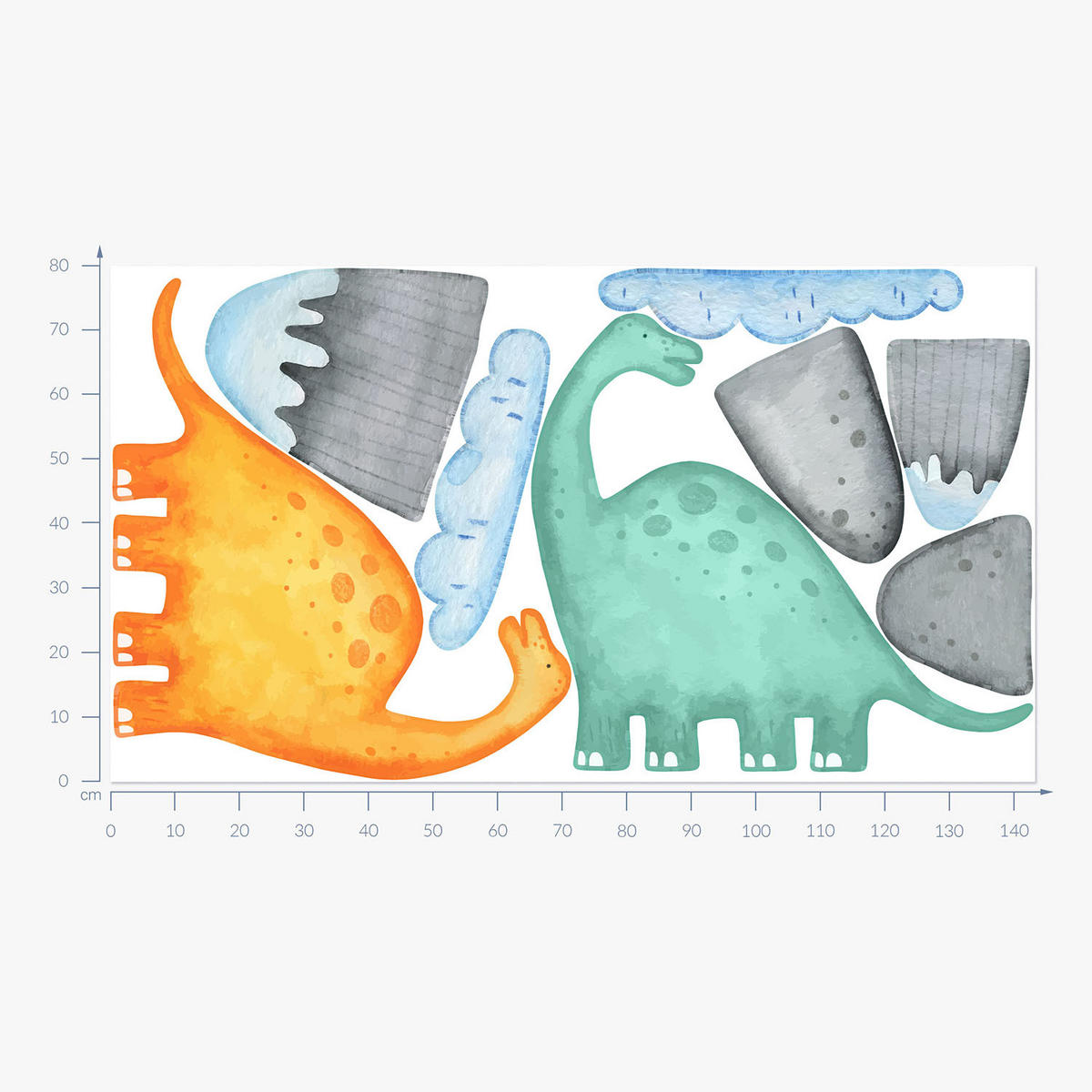 WANDAUFKLEBER 80x143cm - Dinosaurier und Berge - Multicolor, Kunststoff (80/143/0.1cm) - Wallfluent