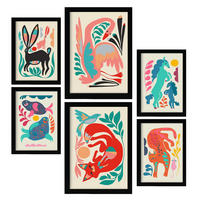 POSTER Set Mit 6 Linienrasse 1 In Tiere Zusammenfassungen A3 & A4 Schwarzer Rahmen - Schwarz, Papier (29/3cm) - Nacnic