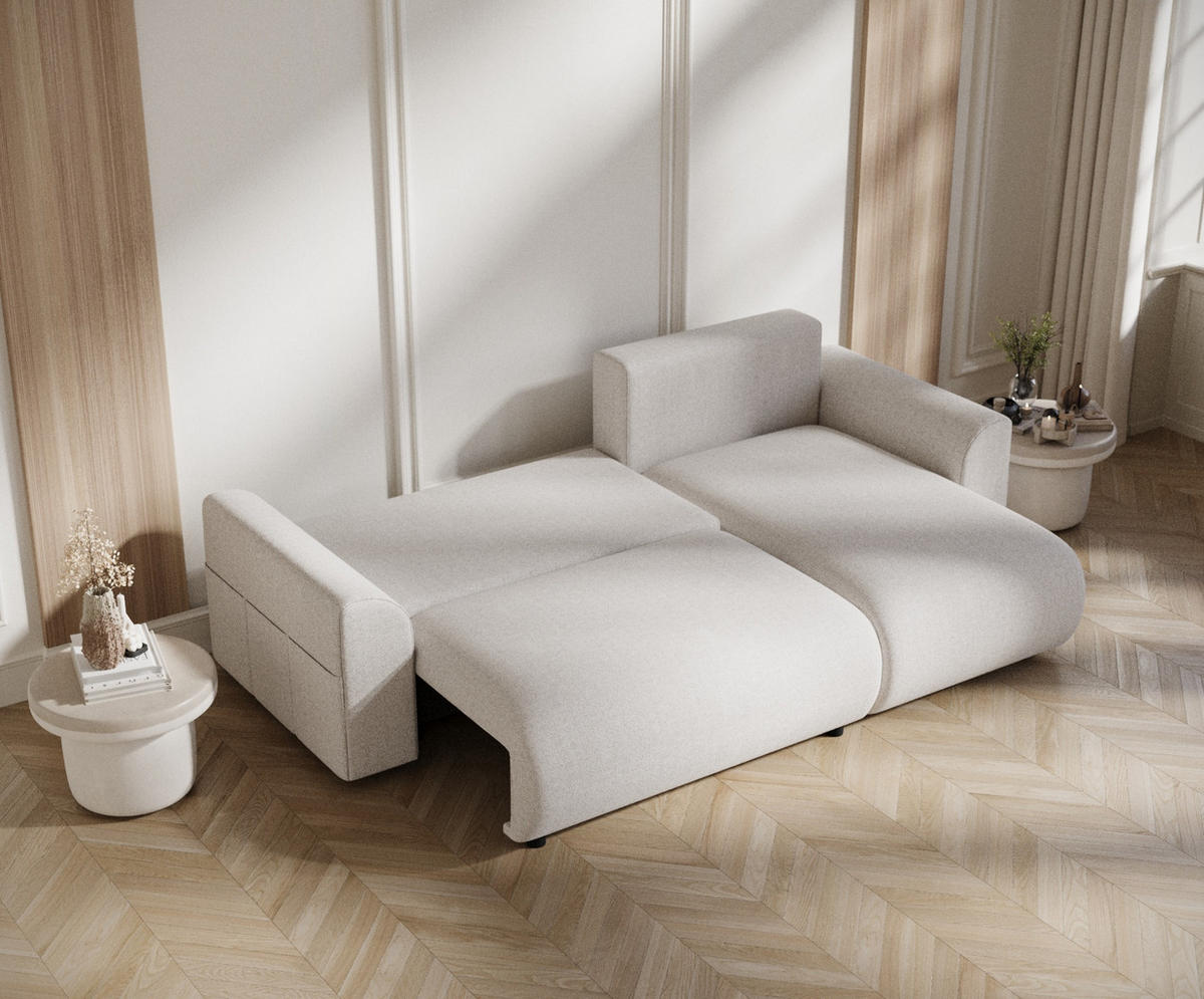 ECKSOFA MIT SCHLAFFUNKTION Bodega Beige Webstoff - Beige/Schwarz, Holz/Holzwerkstoff (235/138cm) - Maison de Reve