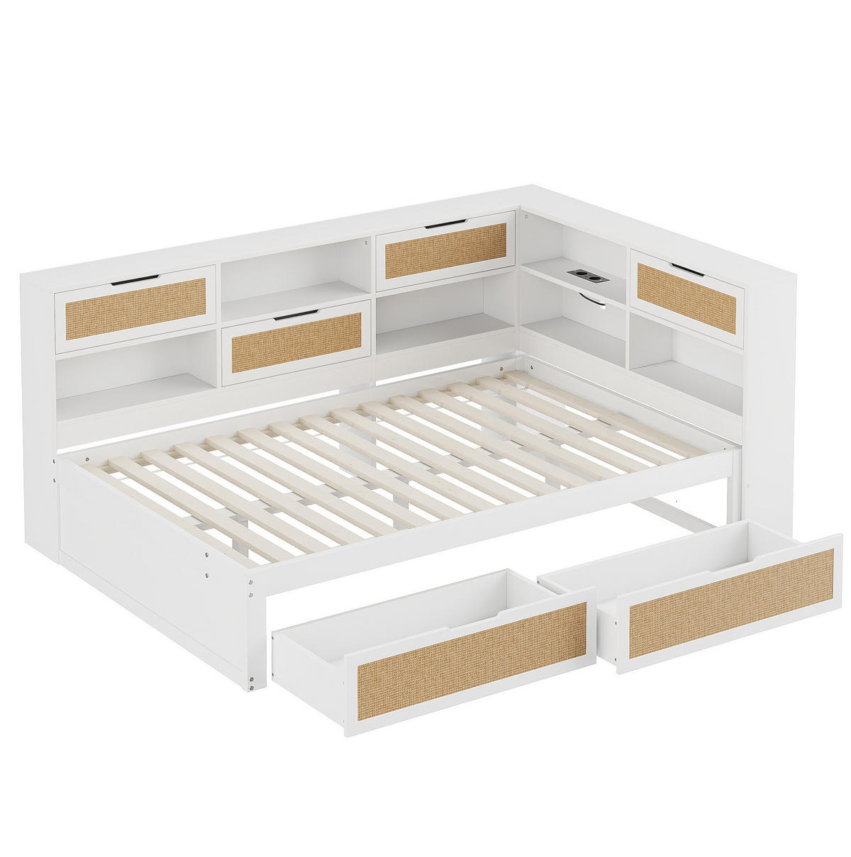 BETT 140/200 cm in Weiß mit Stauraum und USB-Ladeanschlüssen inkl. Lattenrost - Weiß, Holzwerkstoff (140/200cm) - BEAOK