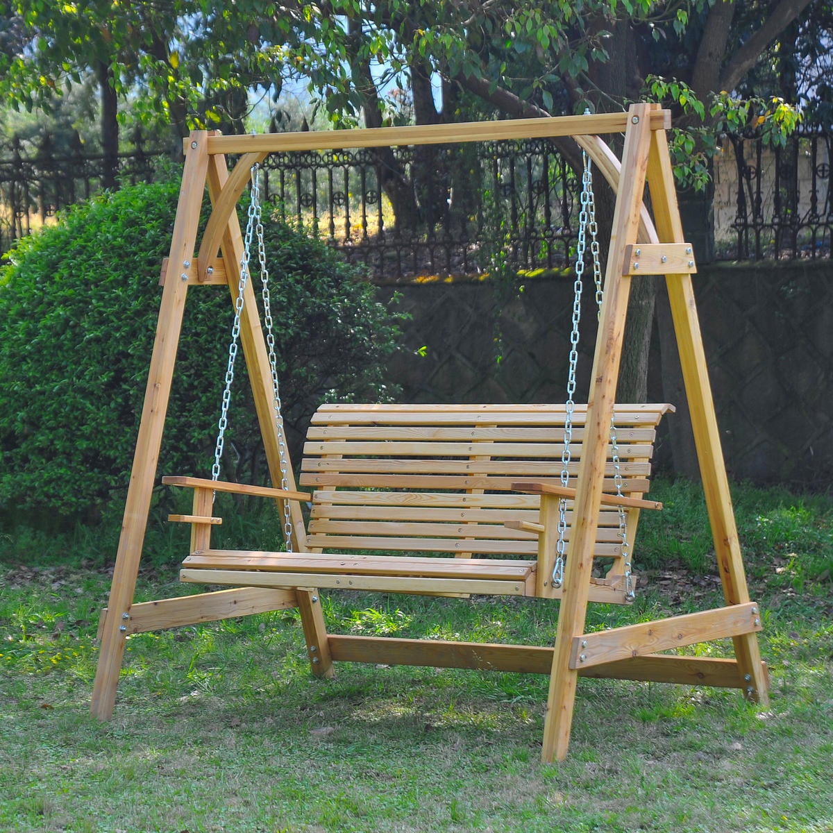 GARTENSCHAUKEL, Doppelschaukel aus Kiefernholz, nein - Birkefarben, Holz (62/21.8/342cm) - Vallsero