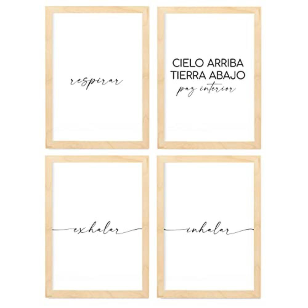 POSTER Set mit 4 Atmen TypografieStil A4 Rahmen aus hellem Holz - Beige, Papier (29.7/3cm) - Nacnic