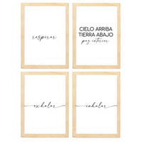 POSTER Set mit 4 Atmen TypografieStil A4 Rahmen aus hellem Holz - Beige, Papier (29.7/3cm) - Nacnic
