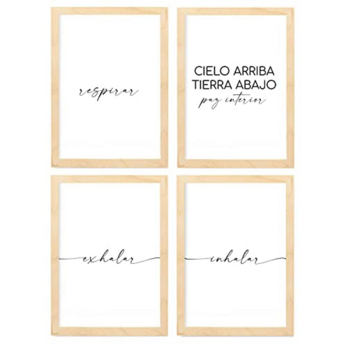 POSTER Set mit 4 Atmen TypografieStil A4 Rahmen aus hellem Holz - Beige, Papier (29.7/3cm) - Nacnic