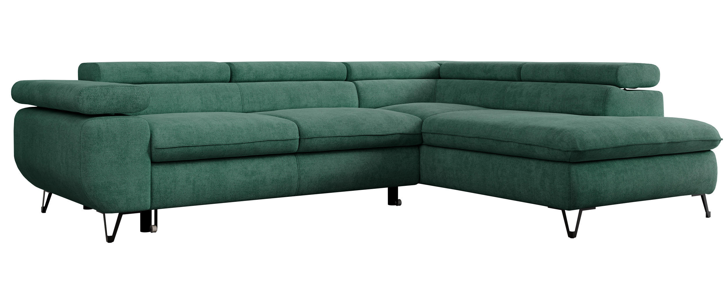 ECKSOFA PEDRO L Grün Struktur - Rechts Seite - Schwarz/Grün, Textil/Metall (273/208cm) - MKS