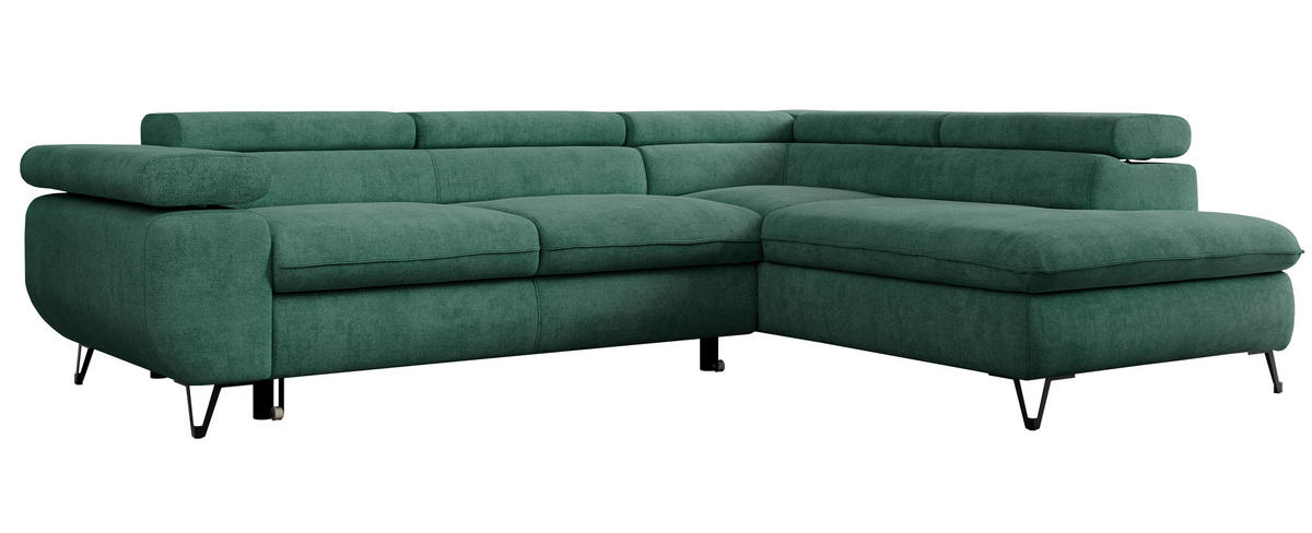 ECKSOFA PEDRO L Grün Struktur - Rechts Seite - Schwarz/Grün, Textil/Metall (273/208cm) - MKS