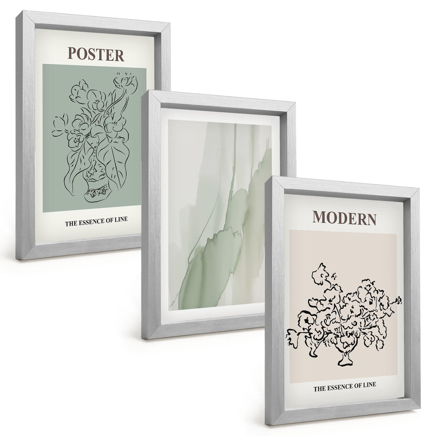 BILDER SET 3er Set - 20x30 cm Silberner Rahmen - Blumen in einer modernen Vase - Silberfarben, Kunststoff (20/30cm) - TULUP