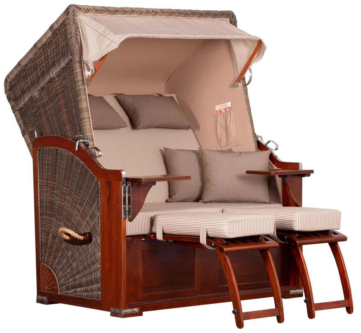 STRANDKORB Komplettset Seeblick Mahagoni PE Grey Dessin 510 - Beige/Braun, Naturmaterialien/Metall (125/170/80cm) - Mr. Deko