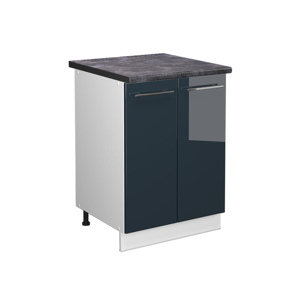 KÜCHENUNTERSCHRANK Fame-Line Dunkelblau Hochglanz 60 cm, AP Anthrazit - Weiß/Dunkelblau, Holzwerkstoff (60/82/60cm) - Vicco