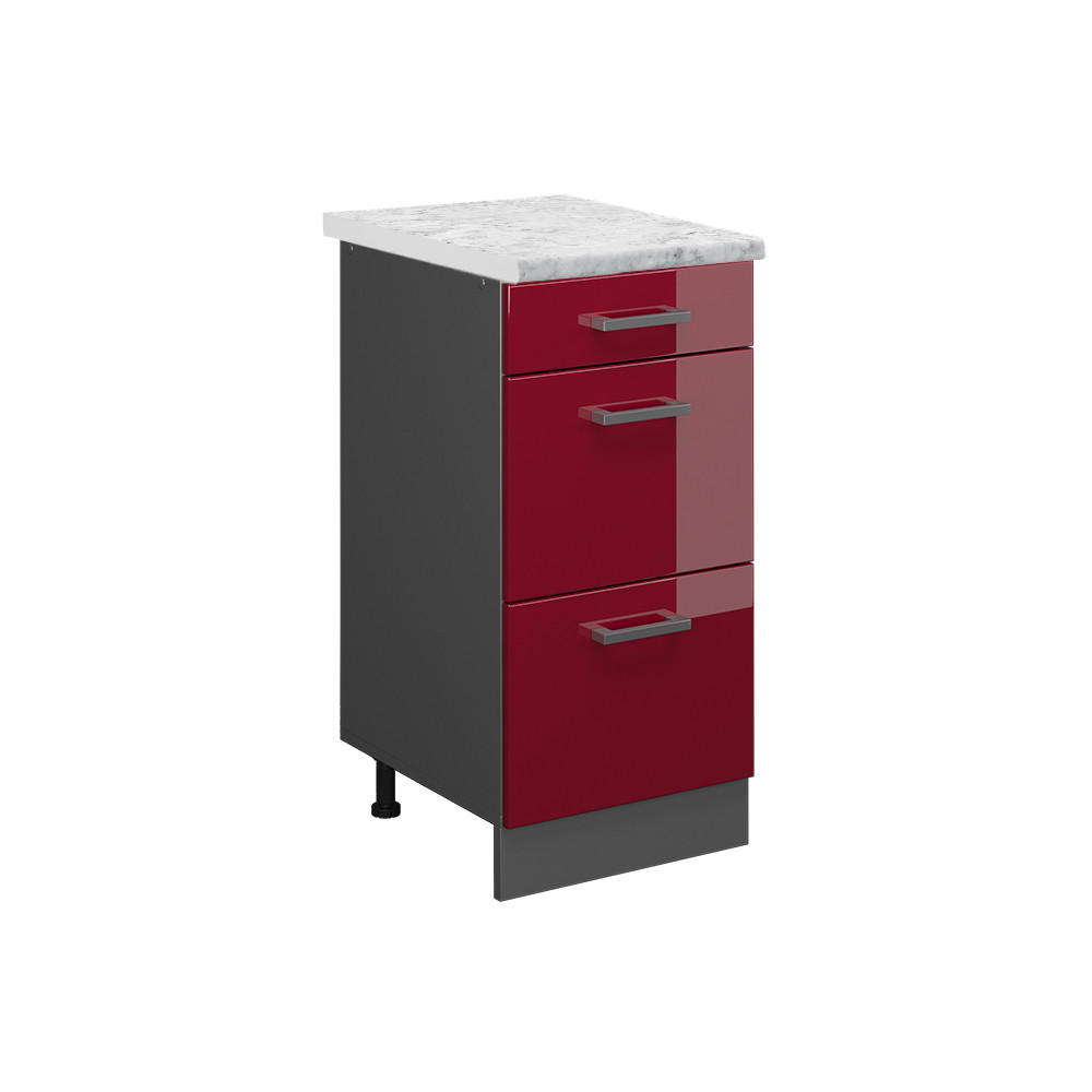 KÜCHENUNTERSCHRANK R-Line Rot Hochglanz 40 cm AP Marmor - Bordeaux/Anthrazit, Holzwerkstoff (40/81.6/60cm) - Vicco