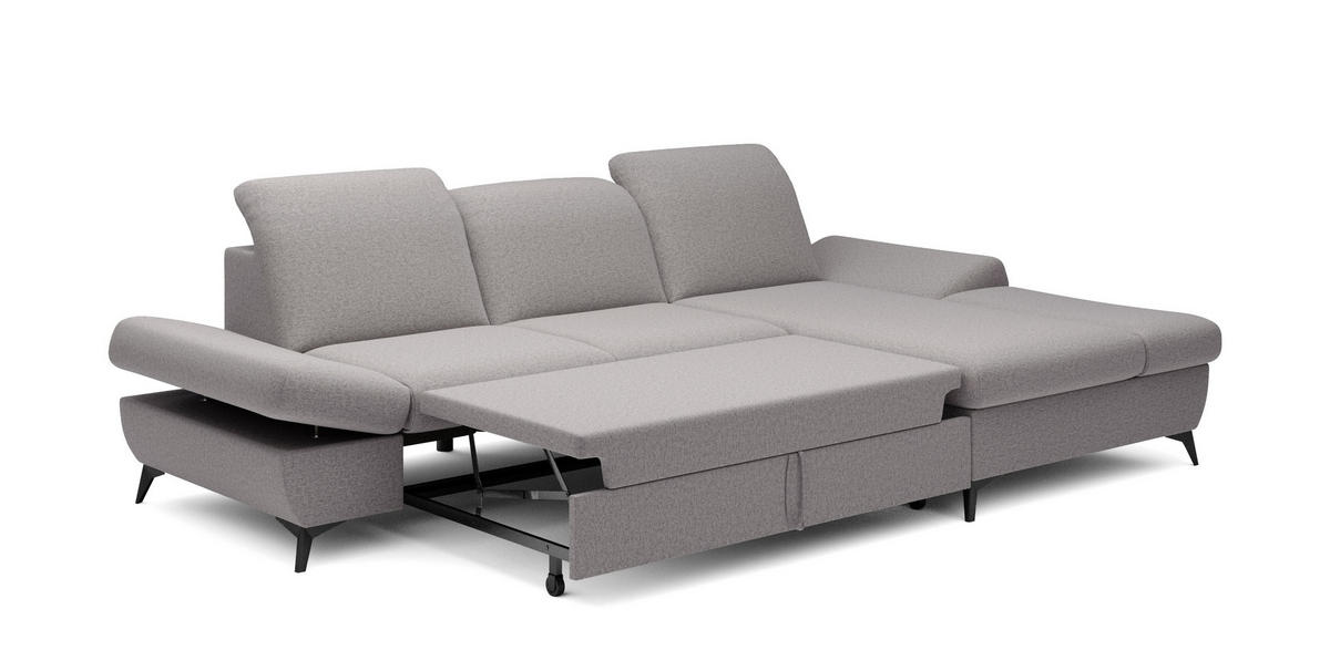 ECKSOFA FELICE R-S Grau Geflochtener Stoff mit Schlaffunktion - Grau, Holz (284/166cm) - MASSENO