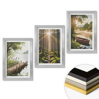 WANDBILDER 3er Set - 20x30 cm Silberner Rahmen - Landschaft aus Wald, See und Boot - Silberfarben, Kunststoff (20/30cm) - ArtPrintCave