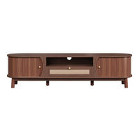 TV-SCHRANK Nussbaum 165/37/46 cm, Rattan-Optik, Schiebetür, Massivholzfüße - Walnussfarben, Holzwerkstoff (165/46/37cm) - PANGIVO