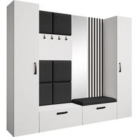 GARDEROBE Margaret XL 242/203/43 mit gepolsterten Paneelen/Lamellen/Spiegel - Schwarz/Weiß, Holzwerkstoff/Kunststoff (242/203/43cm) - Beautysofa