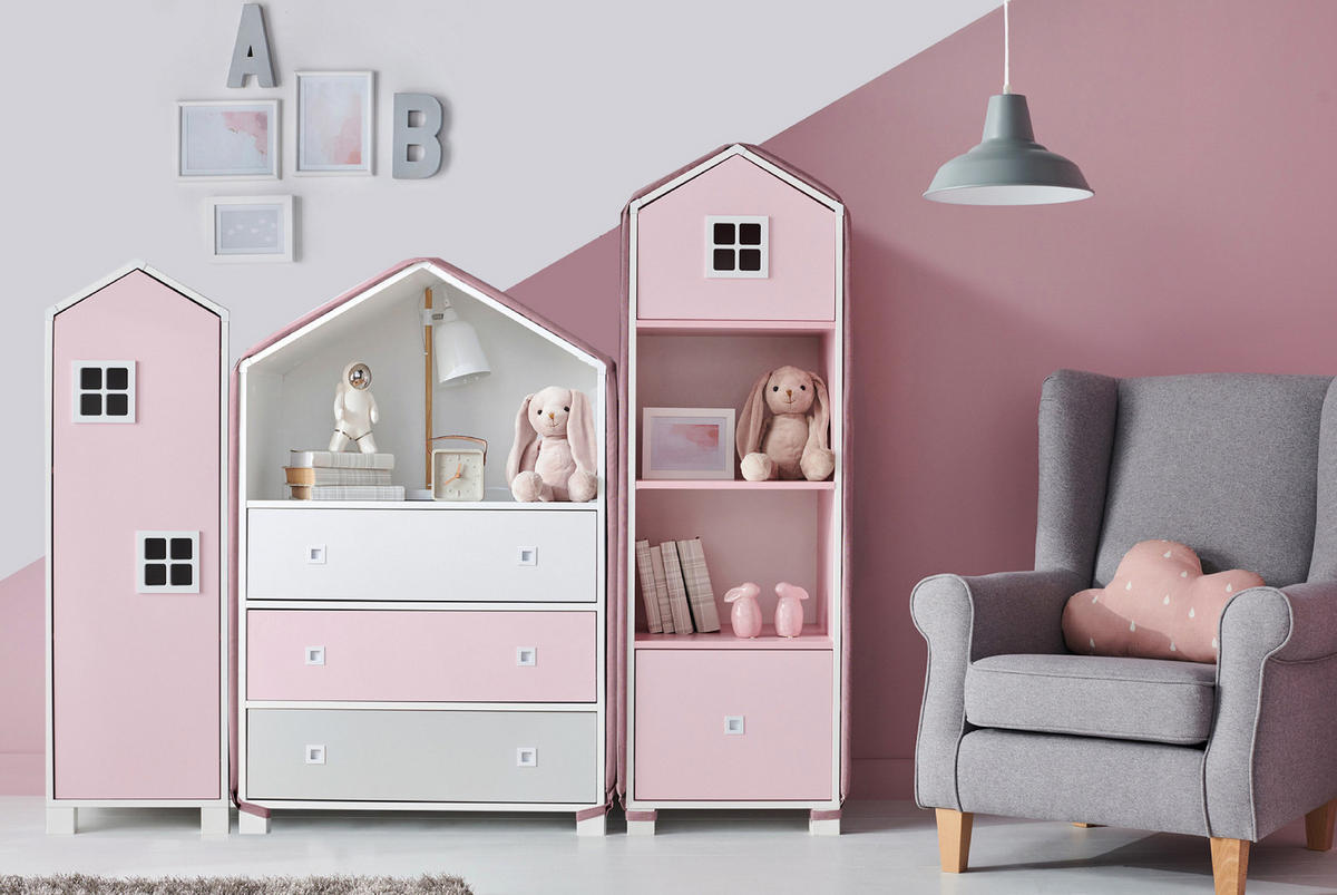 KINDERKOMMODE MIRUM mit 3 Schubladen und Einlegeböde, Weiß/Rosé/Grau - Pink/Weiß, Holz (80/126/45cm) - KONSIMO®