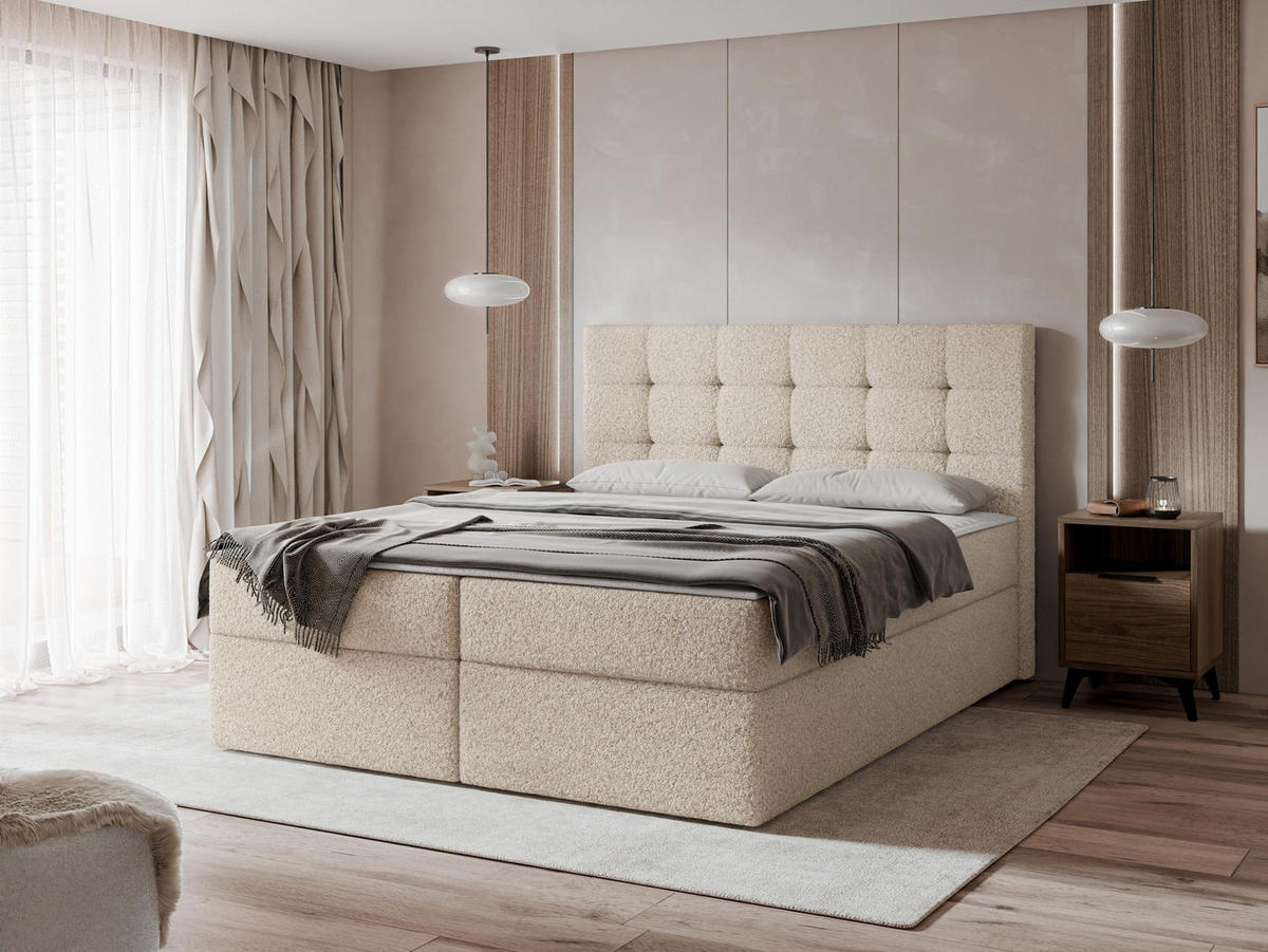 BOXBETT Luanda Boucle - H3 - Beige, Holzwerkstoff/Textil (180/200cm) - MIRJAN24