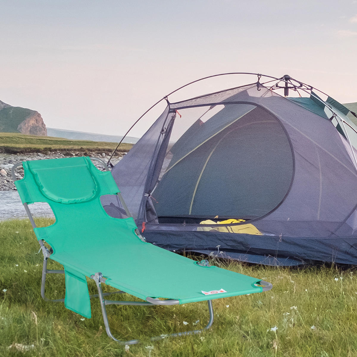 SONNENLIEGE klappbar, Seitentasche, Grün - Grün, Kunststoff (55/29/185cm) - Outsunny