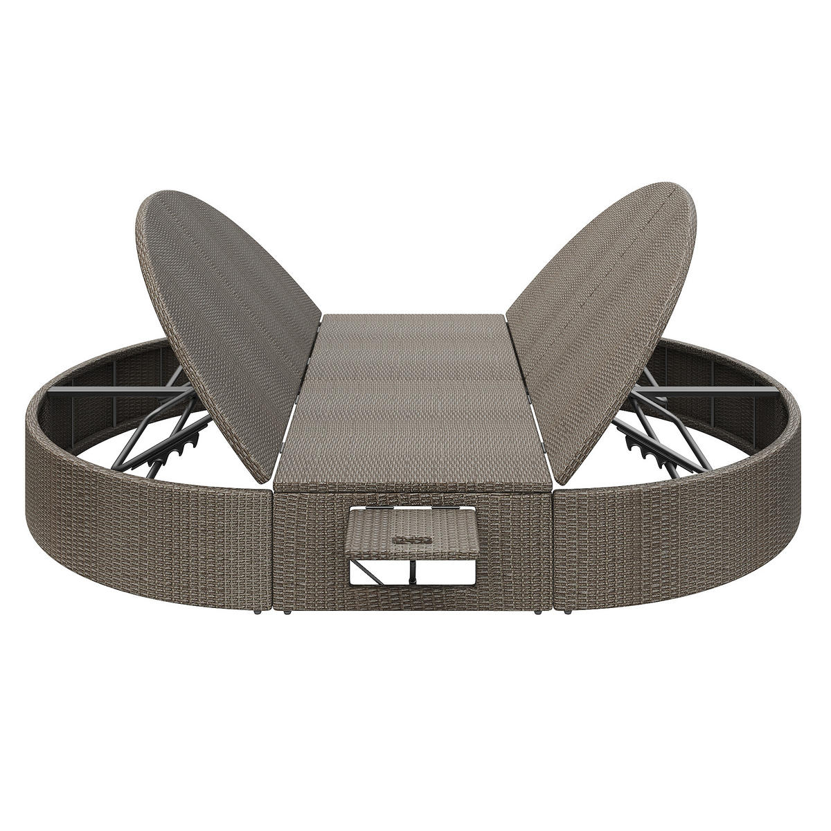 SONNENLIEGE aus Rattan & Eisen 199,9x140,5x41,9cm in Grau mit Rückenlehne - Grau, Metall (140.5/41.9/199.9cm) - Modfu