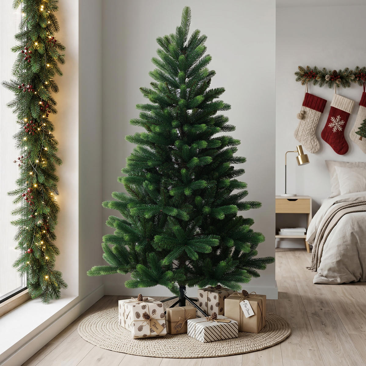 KÜNSTLICHER Weihnachtsbaum 150 cm, Fichten-Optik in Grüntönen - Grün, Kunststoff (150cm) - Hometopia