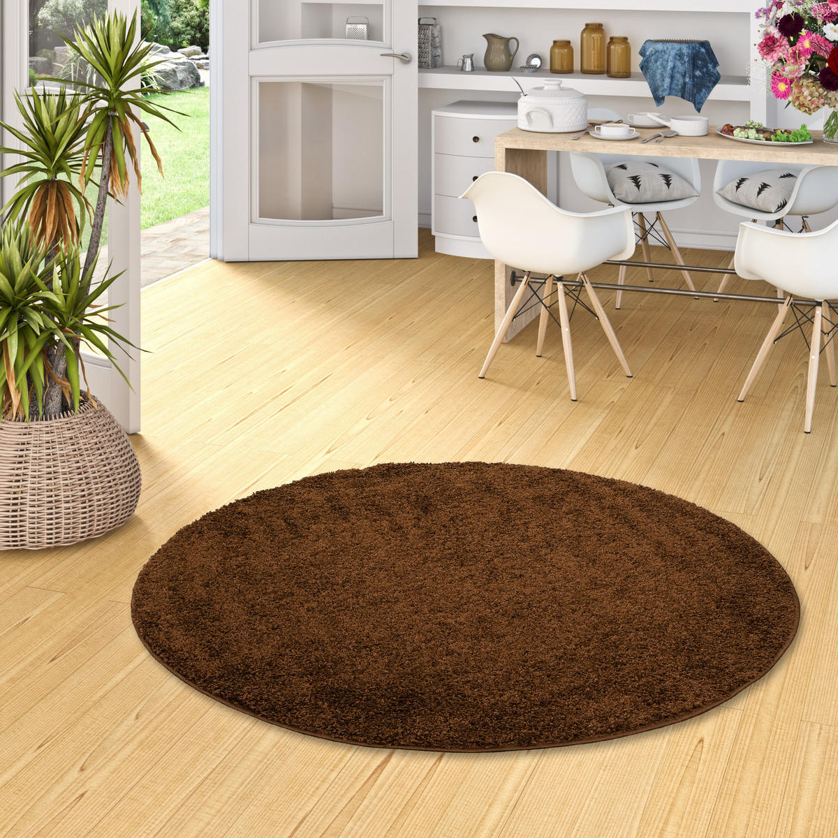 HOCHFLOR LANGFLOR TEPPICH ALOHA RUND - Braun, Textil (120/120cm) - Pergamon