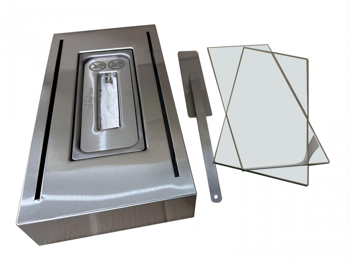 BIOETHANOL-KAMIN Grau Tischmodell inklusive 0.18 L Brennblock - Silberfarben/Grau, Glas (35/15/18cm) - Purline