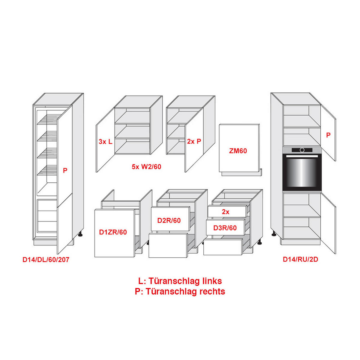 KÜCHENLEERBLOCK Napoli weiß matt / RAL 9016 verkehrsweiß (K5) 420 / 59 / 207cm 12-teilig - Weiß, Holzwerkstoff (420/207/60cm) - Feldmann-Wohnen