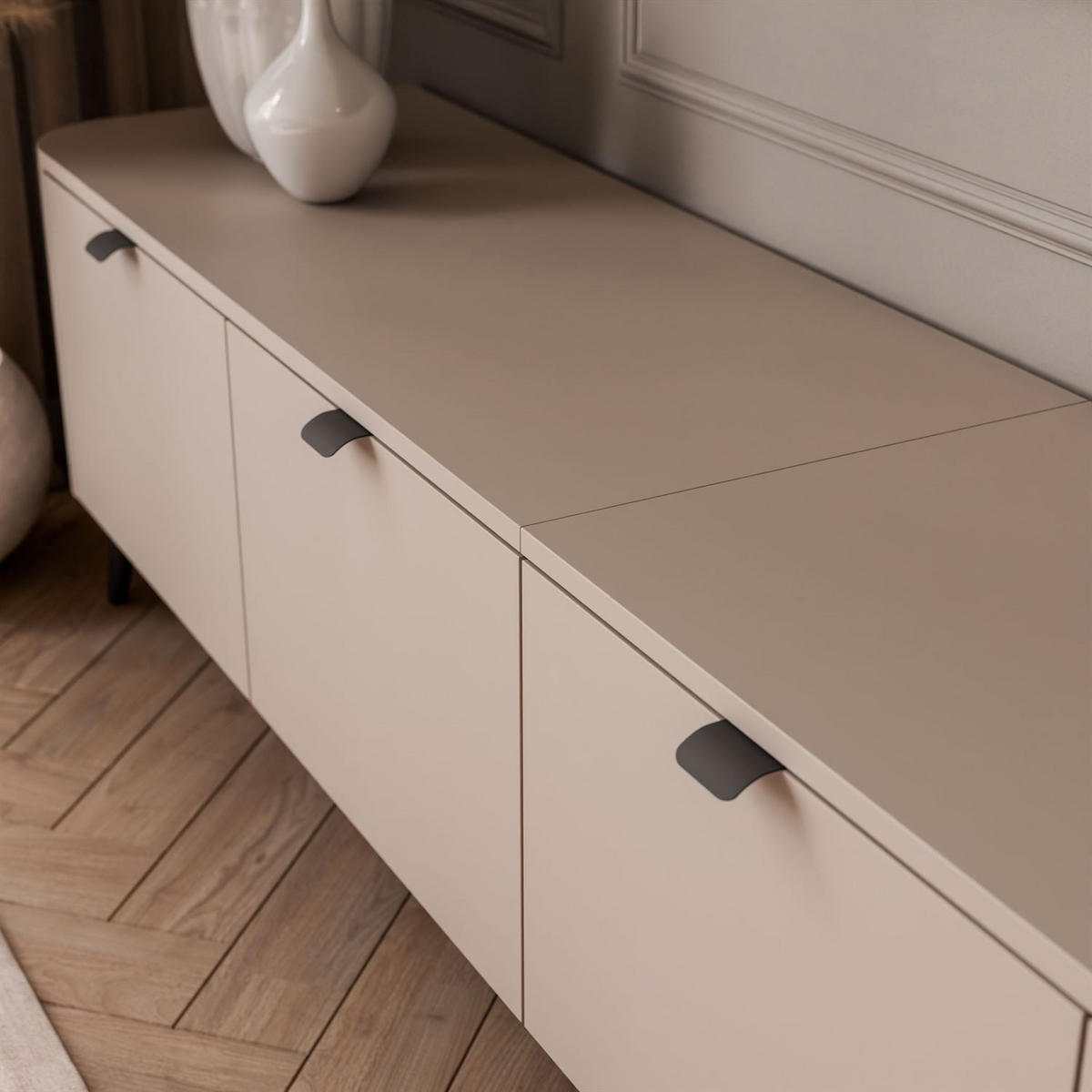 TV-SCHRANK CELESTE 200 cm mit Beleuchtung an den Schwarz Füßen - Kaschmir, Holzwerkstoff (200/46.5/40cm) - Lookway