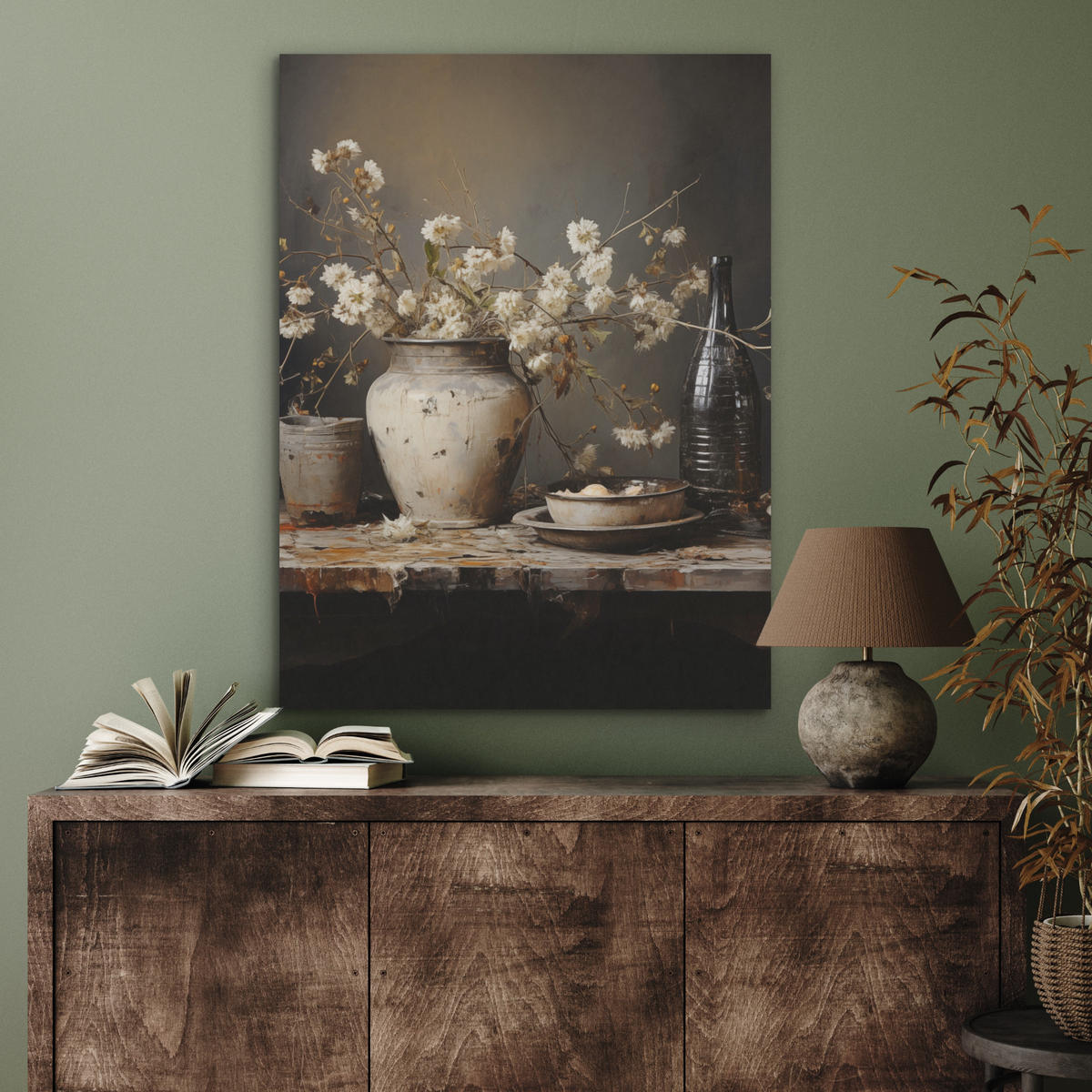 AKUSTIKPANEEL Stilleben - Blumen - Blumenstrauß - Vase - Wein 60x80 cm - Schwarz, Textil (60/0.9/80cm) - MuchoWow