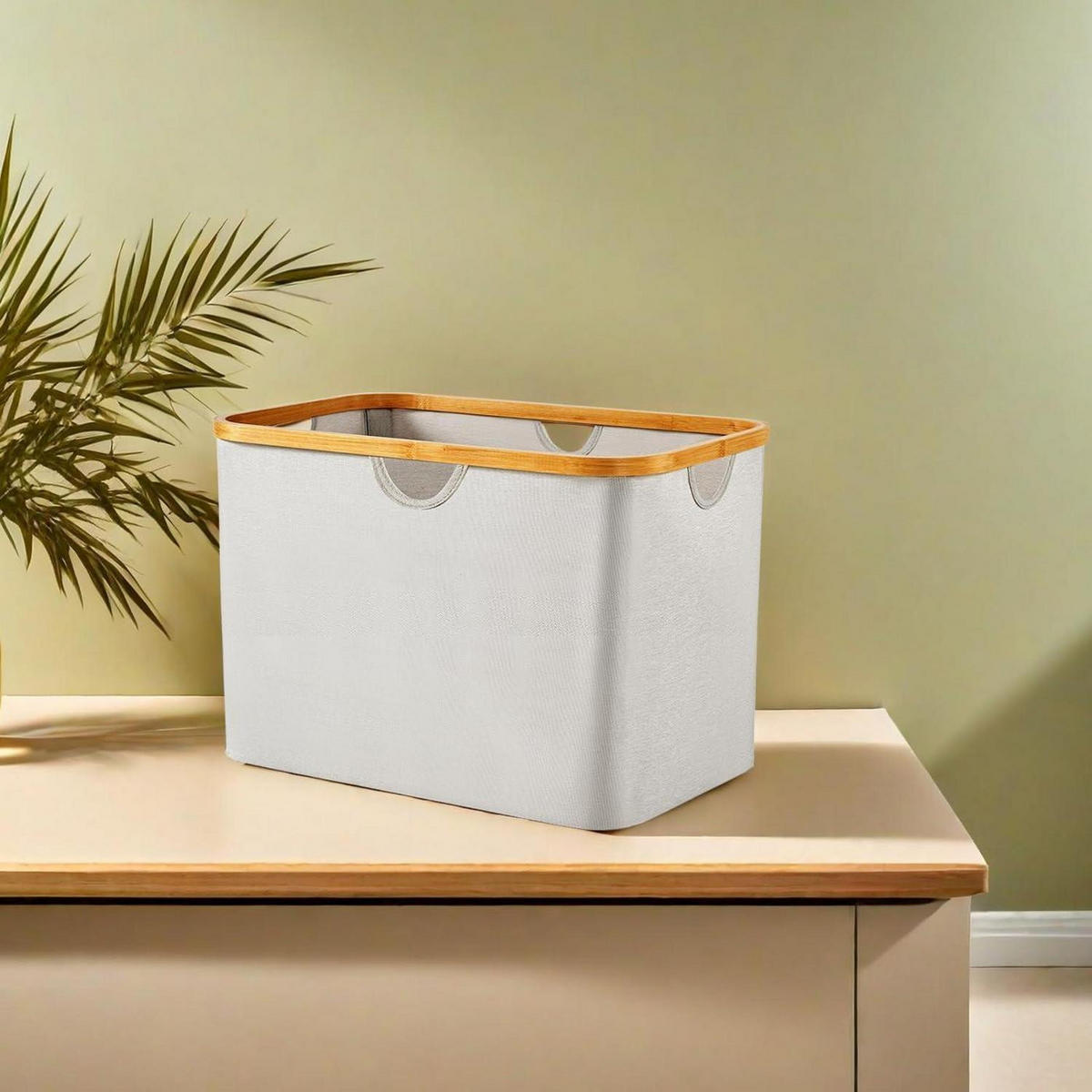 WÄSCHEKORB 68L Beige Stoff Bambus Faltbar mit Henkel - Beige, Naturmaterialien (34/37/54cm)