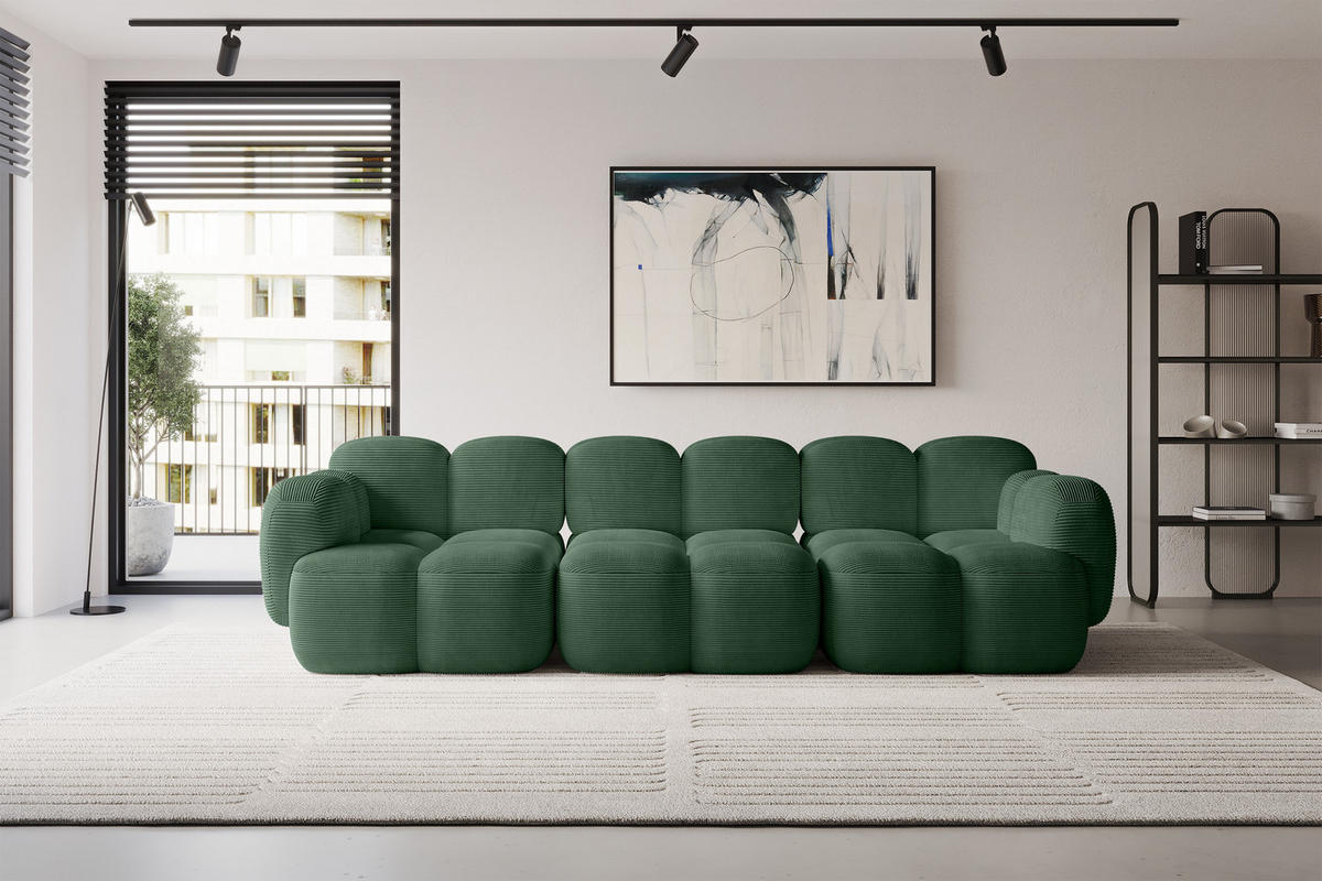 3-SITZER modulares Sofa Miko-S2 300x118x75 cm Grün Cord - Waldgrün/Schwarz, Holzwerkstoff/Kunststoff (300/75/118cm) - ALTDECOR