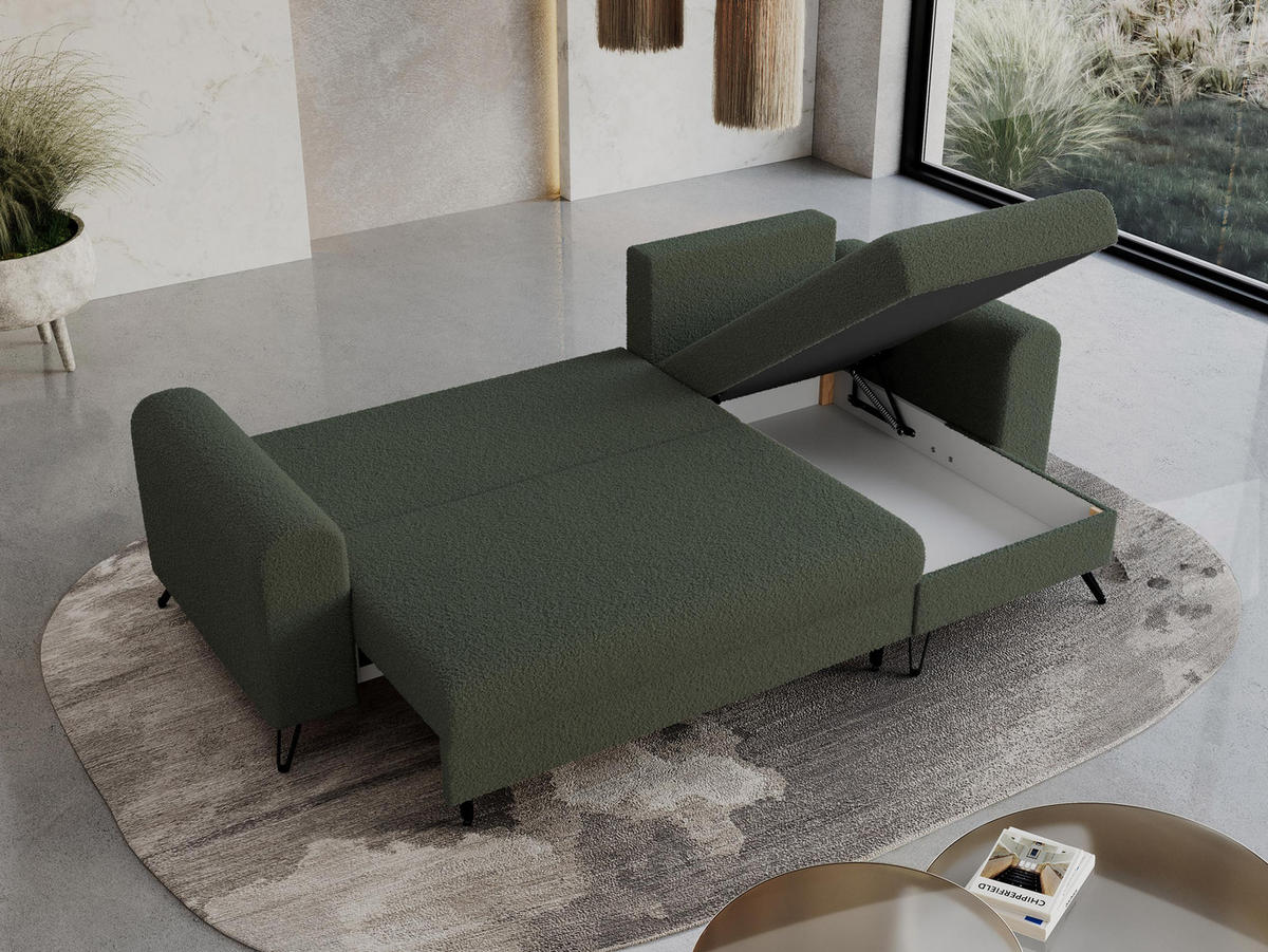 ECKSOFA Hugo Boucle Grün - Schwarz/Grün, Textil/Metall (242/140cm) - MKS