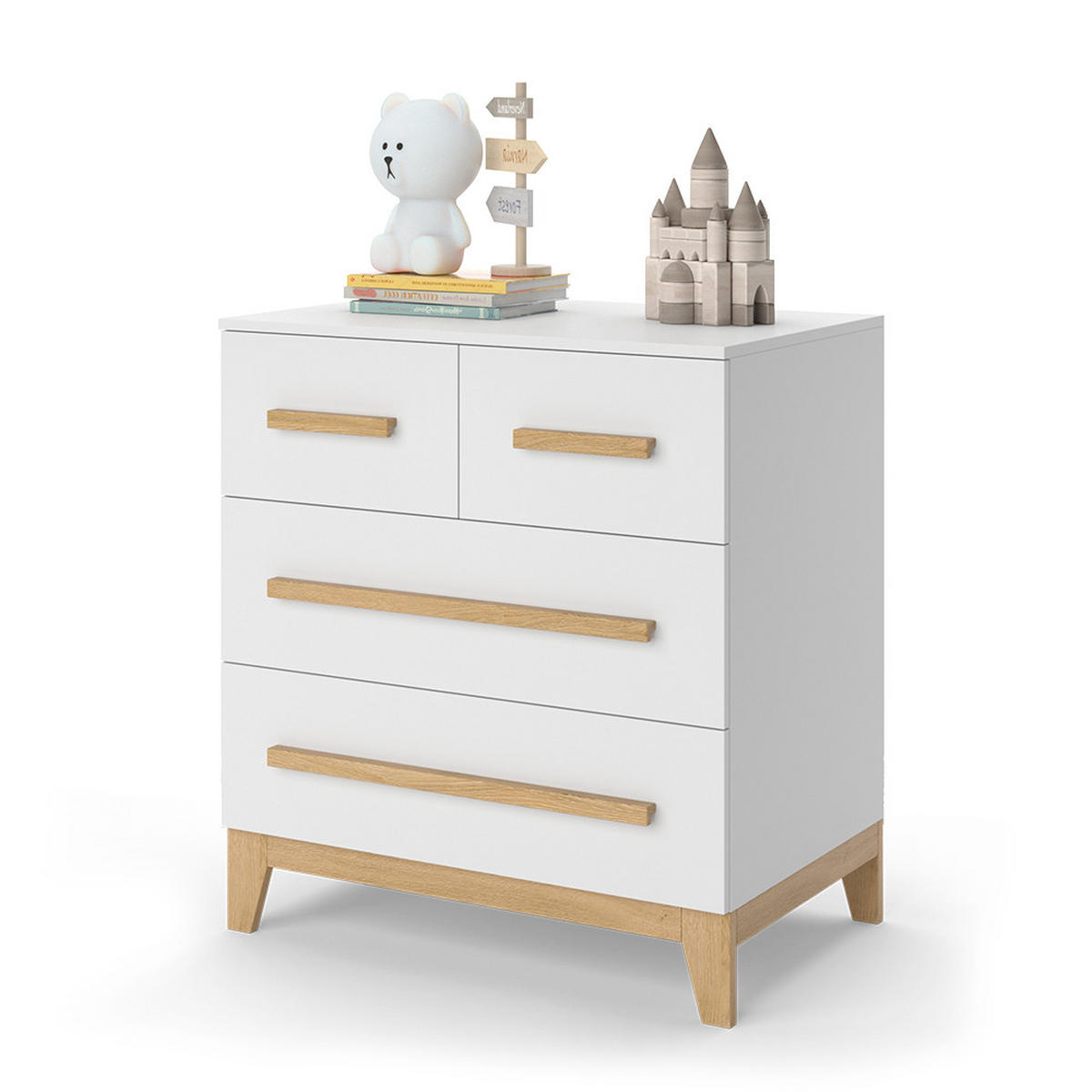 KOMMODE Malia Weiß/Eiche 80 x 88 cm mit 4 Schubladen - Eichefarben/Weiß, Holzwerkstoff (80/88/53.4cm) - VitaliSpa